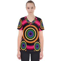 Neon Light Abstract Pattern Lines Women s V-neck Scrub Top