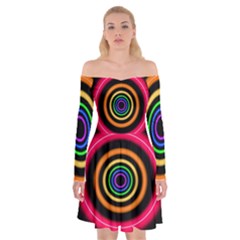 Neon Light Abstract Pattern Lines Off Shoulder Skater Dress