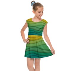 Background Waves Wave Texture Kids Cap Sleeve Dress