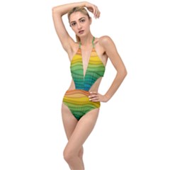 Background Waves Wave Texture Plunging Cut Out Swimsuit