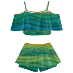 Background Waves Wave Texture Kids  Off Shoulder Skirt Bikini