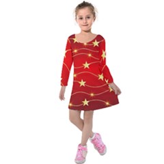 Stars Background Christmas Decoration Kids  Long Sleeve Velvet Dress by Sapixe