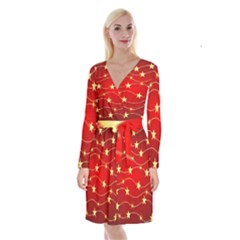 Stars Background Christmas Decoration Long Sleeve Velvet Front Wrap Dress by Sapixe