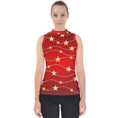 Stars Background Christmas Decoration Mock Neck Shell Top by Sapixe