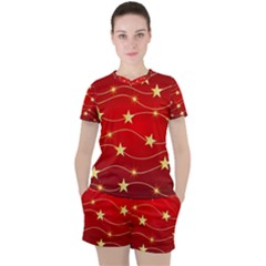 Stars Background Christmas Decoration Women s Tee And Shorts Set