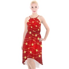 Stars Background Christmas Decoration High-low Halter Chiffon Dress 