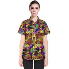 Color Mosaic Background Wall Women s Short Sleeve Shirt