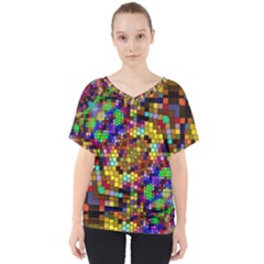 Color Mosaic Background Wall V-neck Dolman Drape Top by Sapixe