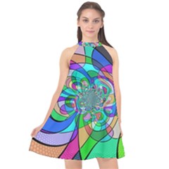 Retro Wave Background Pattern Halter Neckline Chiffon Dress 