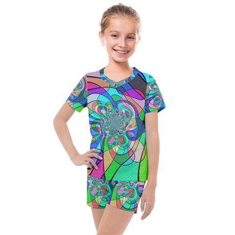 Retro Wave Background Pattern Kids  Mesh Tee And Shorts Set by Sapixe