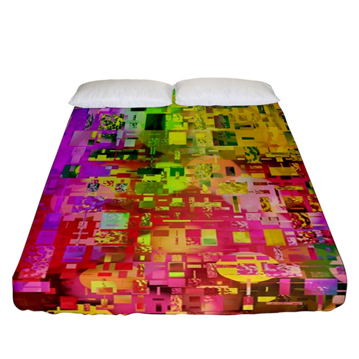 Color Abstract Artifact Pixel Fitted Sheet (California King Size)