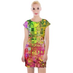 Color Abstract Artifact Pixel Cap Sleeve Bodycon Dress by Sapixe