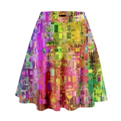 Color Abstract Artifact Pixel High Waist Skirt