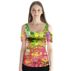 Color Abstract Artifact Pixel Butterfly Sleeve Cutout Tee 