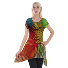 Texture Art Color Pattern Short Sleeve Side Drop Tunic by Sapixe