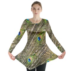 Peacock Feathers Color Plumage Green Long Sleeve Tunic 