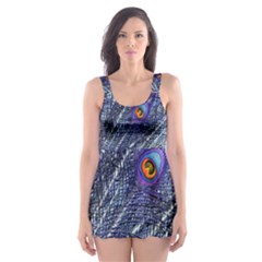 Peacock Feathers Color Plumage Blue Skater Dress Swimsuit