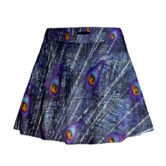 Peacock Feathers Color Plumage Blue Mini Flare Skirt by Sapixe