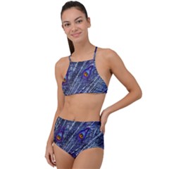 Peacock Feathers Color Plumage Blue High Waist Tankini Set by Sapixe
