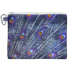 Peacock Feathers Color Plumage Blue Canvas Cosmetic Bag (xxl) by Sapixe