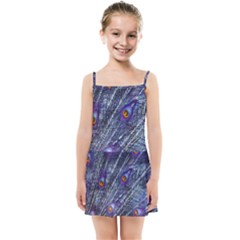 Peacock Feathers Color Plumage Blue Kids Summer Sun Dress by Sapixe