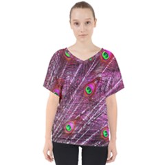 Peacock Feathers Color Plumage V-neck Dolman Drape Top