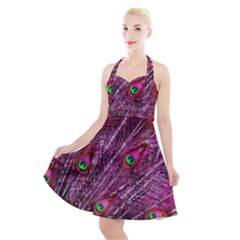 Peacock Feathers Color Plumage Halter Party Swing Dress 