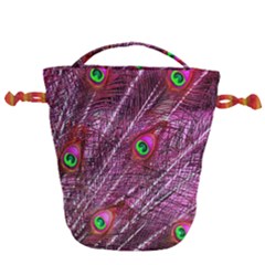 Peacock Feathers Color Plumage Drawstring Bucket Bag by Sapixe