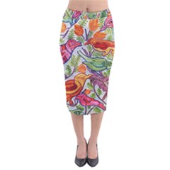 Art Flower Pattern Background Velvet Midi Pencil Skirt by Sapixe