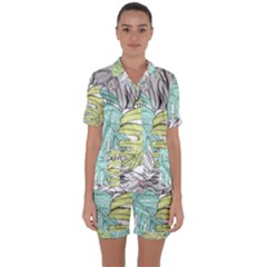 Leaves Tropical Nature Plant Satin Short Sleeve Pyjamas Set by Sapixe