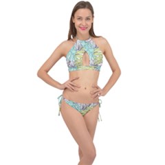 Leaves Tropical Nature Plant Cross Front Halter Bikini Set