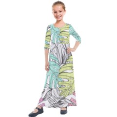 Leaves Tropical Nature Plant Kids  Quarter Sleeve Maxi Dress