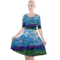 A Very Very Starry Night Quarter Sleeve A-line Dress