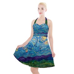 A Very Very Starry Night Halter Party Swing Dress 