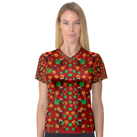 Christmas Time With Santas Helpers V-neck Sport Mesh Tee by pepitasart