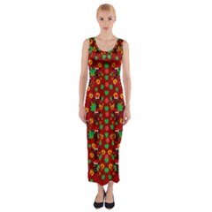 Christmas Time With Santas Helpers Fitted Maxi Dress by pepitasart