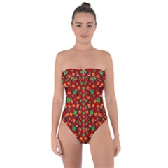 Christmas Time With Santas Helpers Tie Back One Piece Swimsuit by pepitasart