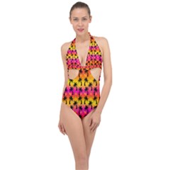 Sunsets & Palm Trees Halter Front Plunge Swimsuit by Seashineswimwear