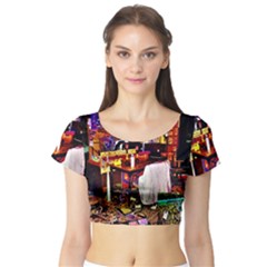 Painted House Short Sleeve Crop Top by MRTACPANS