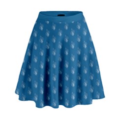 Quebec French Royal Fleur De Lys Elegant Pattern Blue Blue Quebec Fleur De Lys Pattern Blue High Waist Skirt