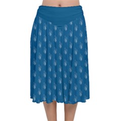 Quebec French Royal Fleur De Lys Elegant Pattern Blue Blue Quebec Fleur De Lys Pattern Blue Velvet Flared Midi Skirt by Quebec