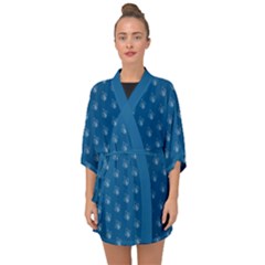 Quebec French Royal Fleur De Lys Elegant Pattern Blue Blue Quebec Fleur De Lys Pattern Blue Half Sleeve Chiffon Kimono