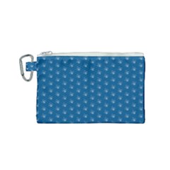 Quebec French Royal Fleur De Lys Elegant Pattern Blue Blue Quebec Fleur De Lys Pattern Blue Canvas Cosmetic Bag (small) by Quebec