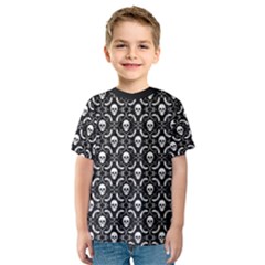 Pattern Skull and Bats Vintage Halloween Black Kids  Sport Mesh Tee