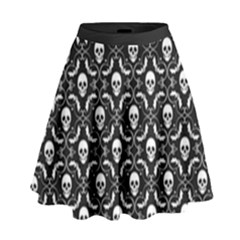 Pattern Skull and Bats Vintage Halloween Black High Waist Skirt