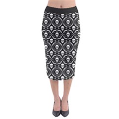 Pattern Skull and Bats Vintage Halloween Black Midi Pencil Skirt