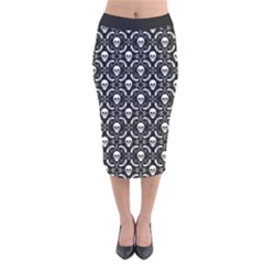 Pattern Skull and Bats Vintage Halloween Black Velvet Midi Pencil Skirt