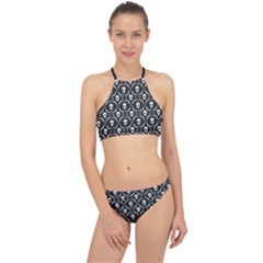 Pattern Skull and Bats Vintage Halloween Black Racer Front Bikini Set