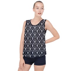 Pattern Skull and Bats Vintage Halloween Black Bubble Hem Chiffon Tank Top