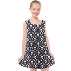 Pattern Skull and Bats Vintage Halloween Black Kids  Cross Back Dress